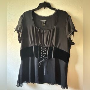 Lane Bryant Black Lace-Up Blouse
